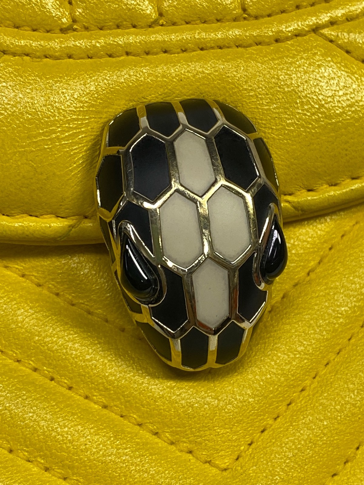 Bvlgari Serpenti Forever Double Layer Crossbody Yellow Calfskin Snake Head Bag