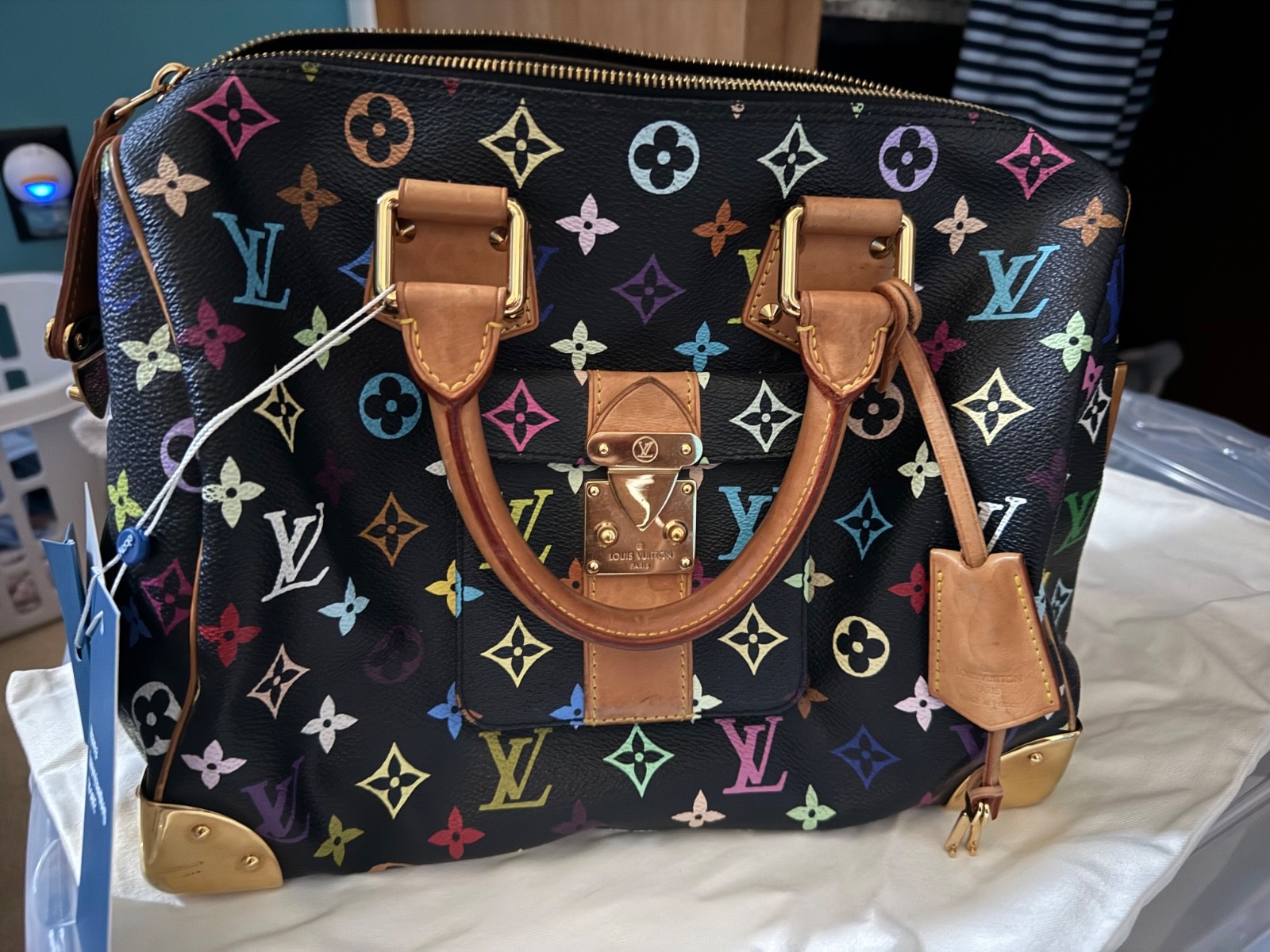 Authentic Louis Vuitton Takashi Murakami Black Multicolor Speedy 30 Handbag Bag