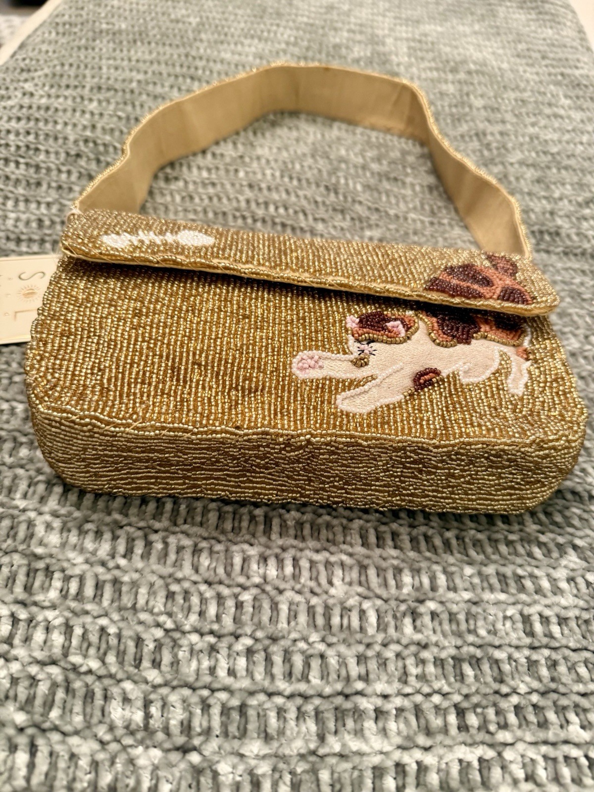 NWT Sol & Mer Hand-Sewn Cat Themed Beaded Shoulder Bag