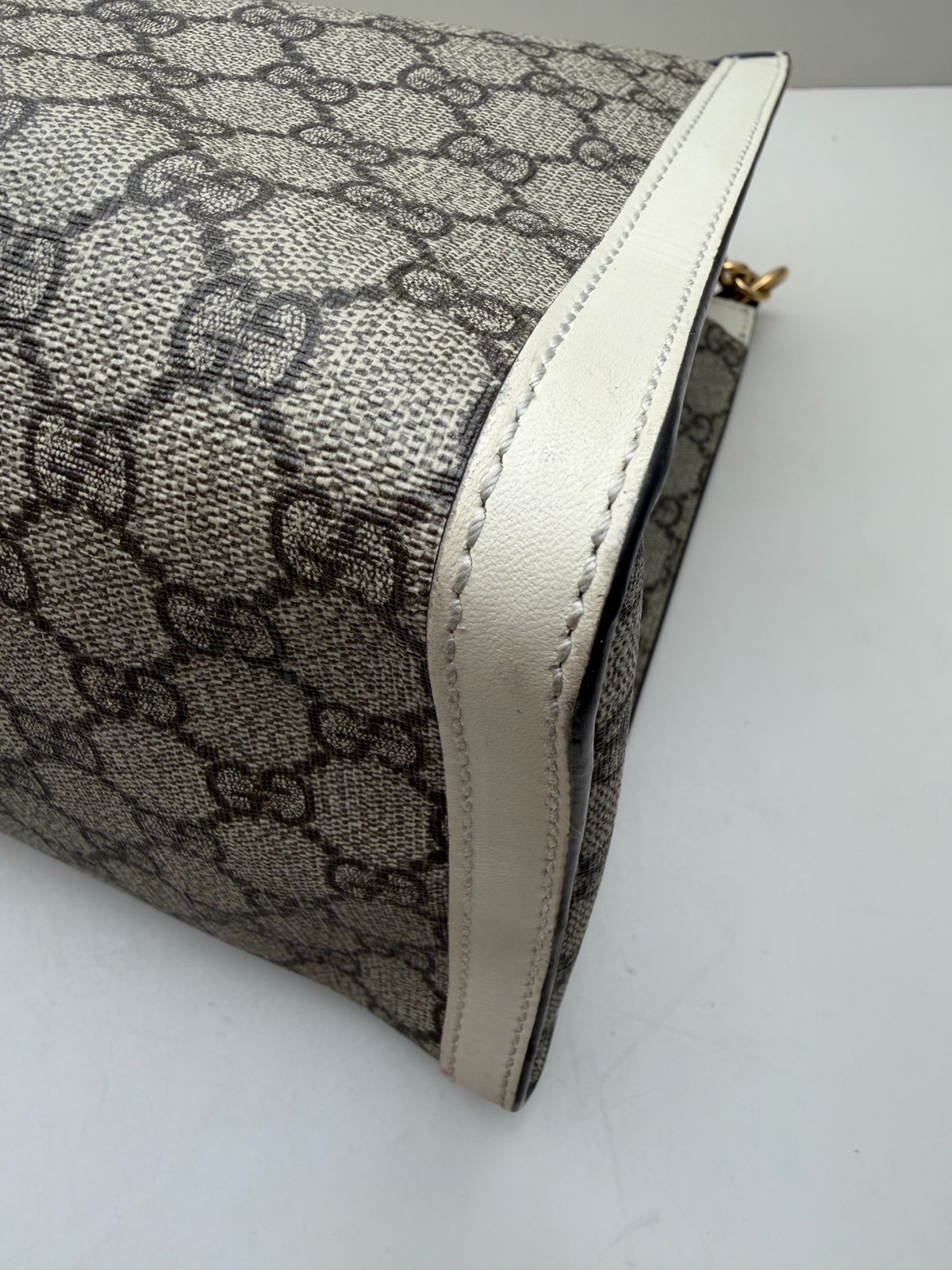 Gucci Padlock Medium Beige GG Monogram White Calfskin Shoulder Tote US Ship
