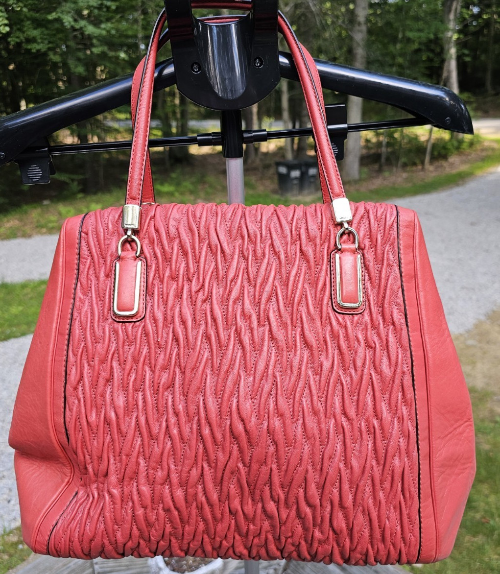 Coach Madison Gathered Twist Leather Madeline Satchel style 25984 Vermillion Red