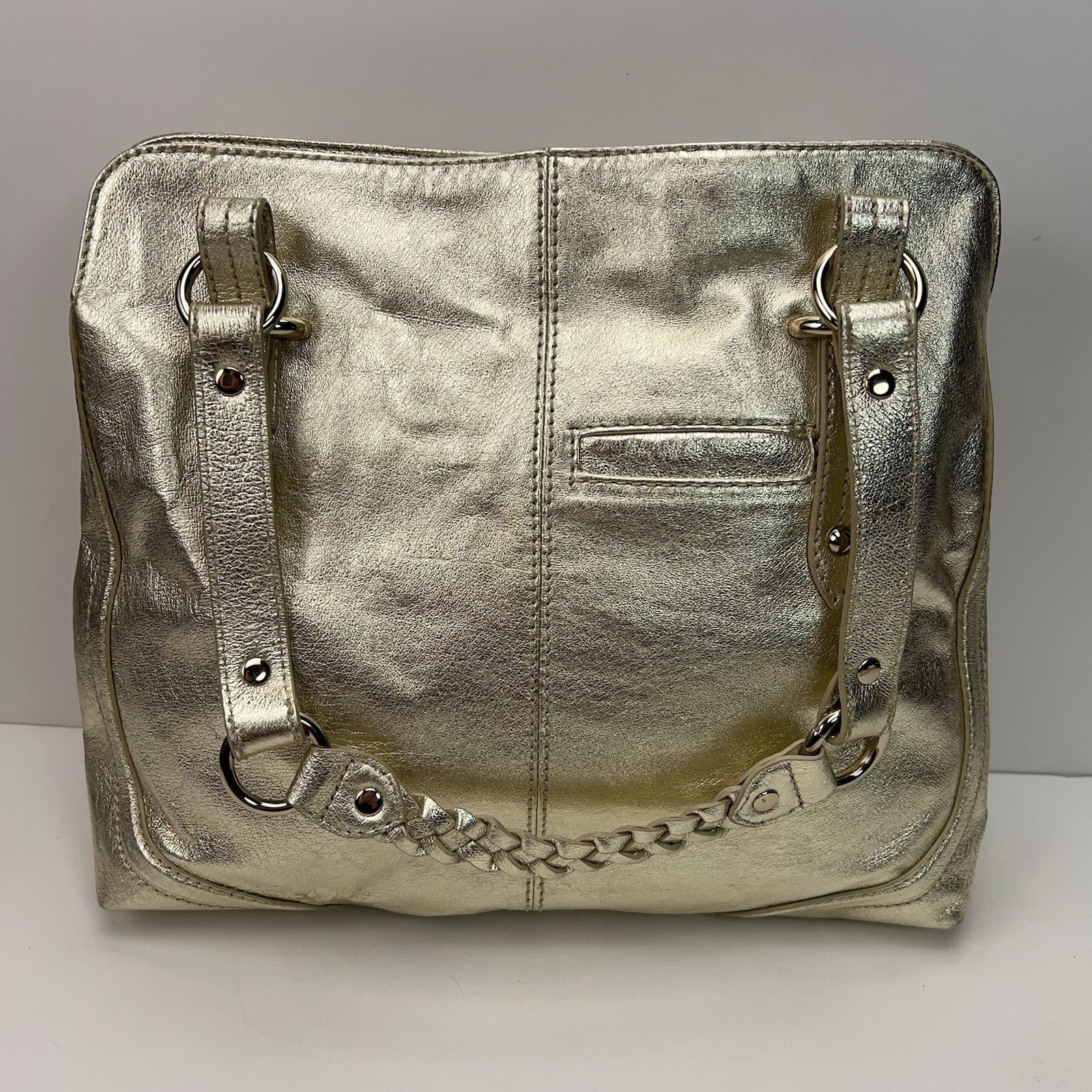 THE SAK Metallic Gold Leather Shoulder Purse Dividers Studded Hobo Handbag Bling