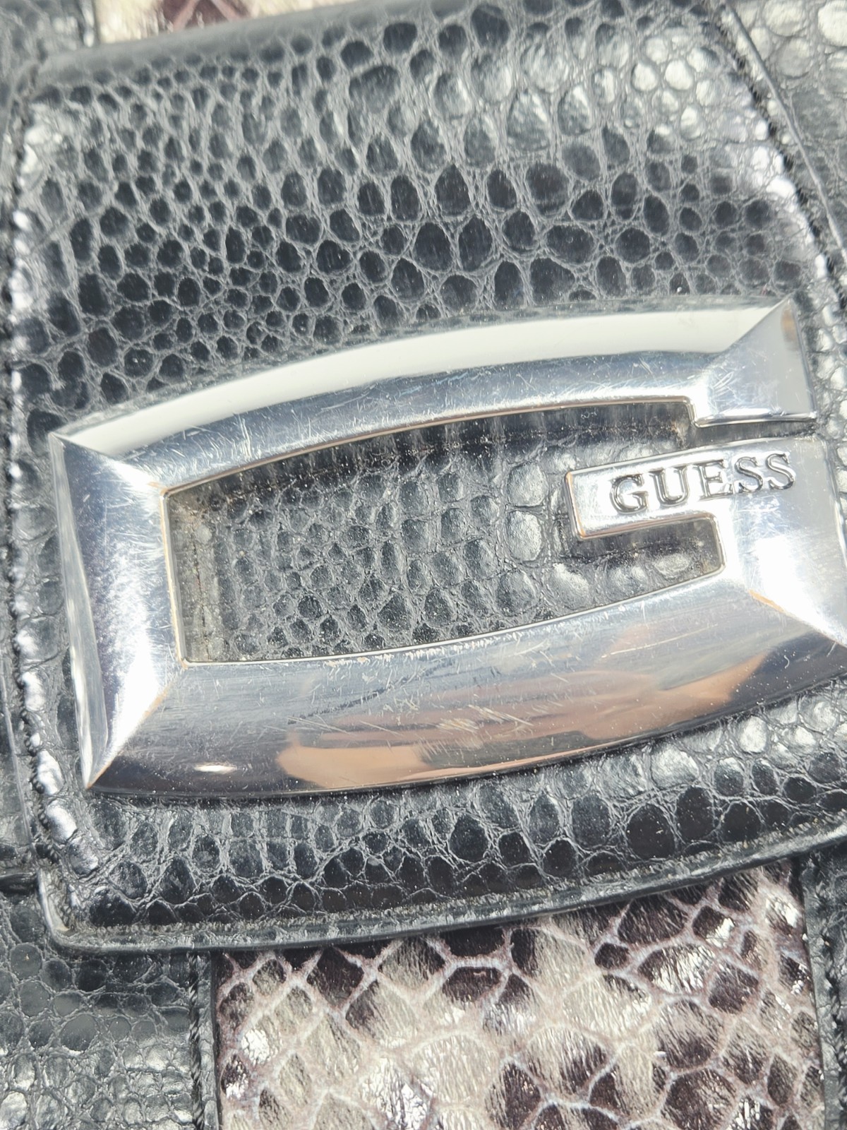 Vintage Guess Snakeskin Shoulder Bag Black Logo Purse READ Y2K Bling Jersey