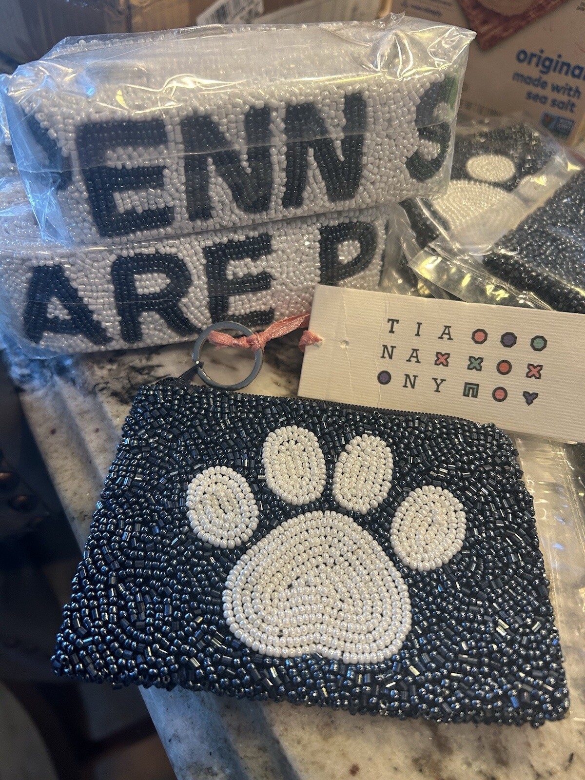 Restock! Game Day Penn State PAW Navy Beaded Zip Pouch by Tiana Design $56 NWT!