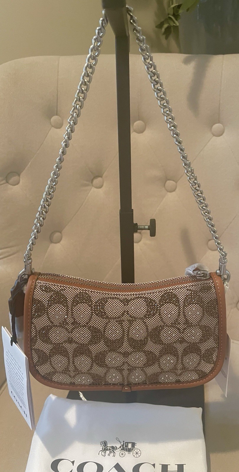 Coach Swinger 20 Crystal Bag Burnished Amber Signature Jacquard Gift Boxed NWT