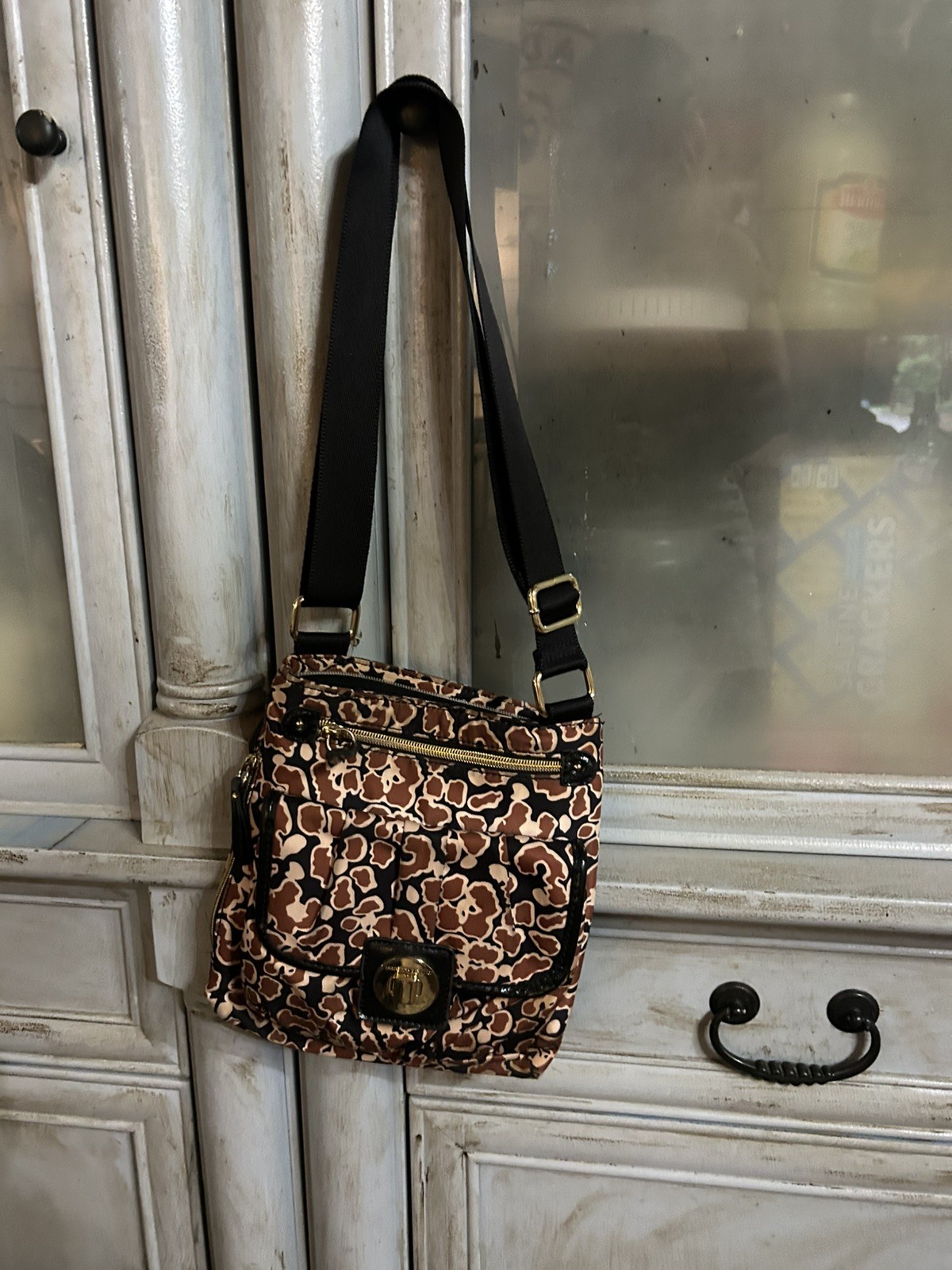 Franco Sarto Geometric Multi-Color Crossbody Purse Adjustable Canvas Strap/black
