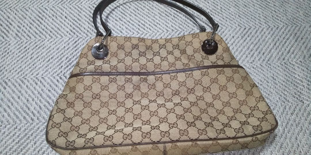 Gucci GG Canvas Handbag Leather Trim 25x24x38in Excellent Condition