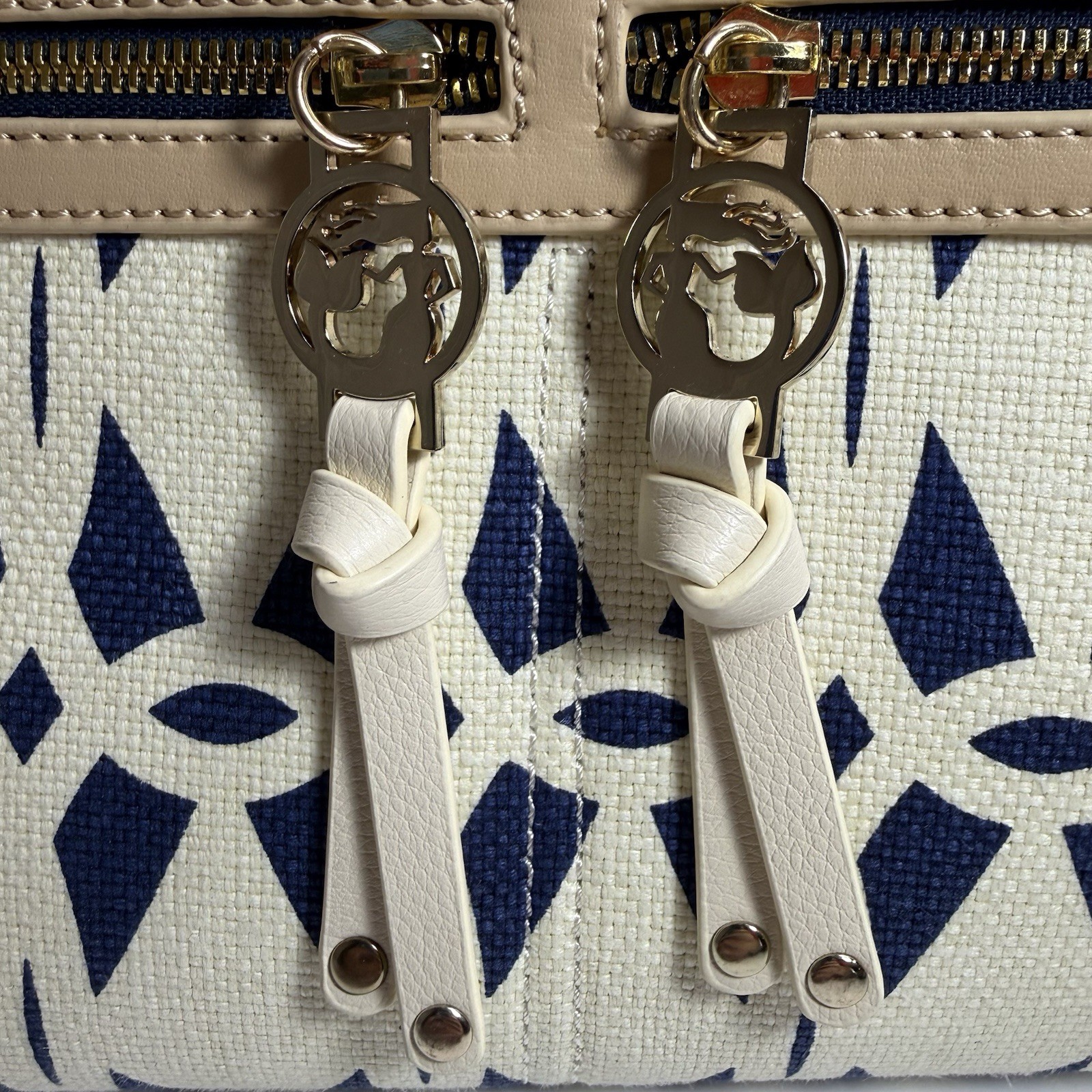 Spartina 449 Tybrisa Linen & Leather Cream Navy Crossbody Geometric Print Bag
