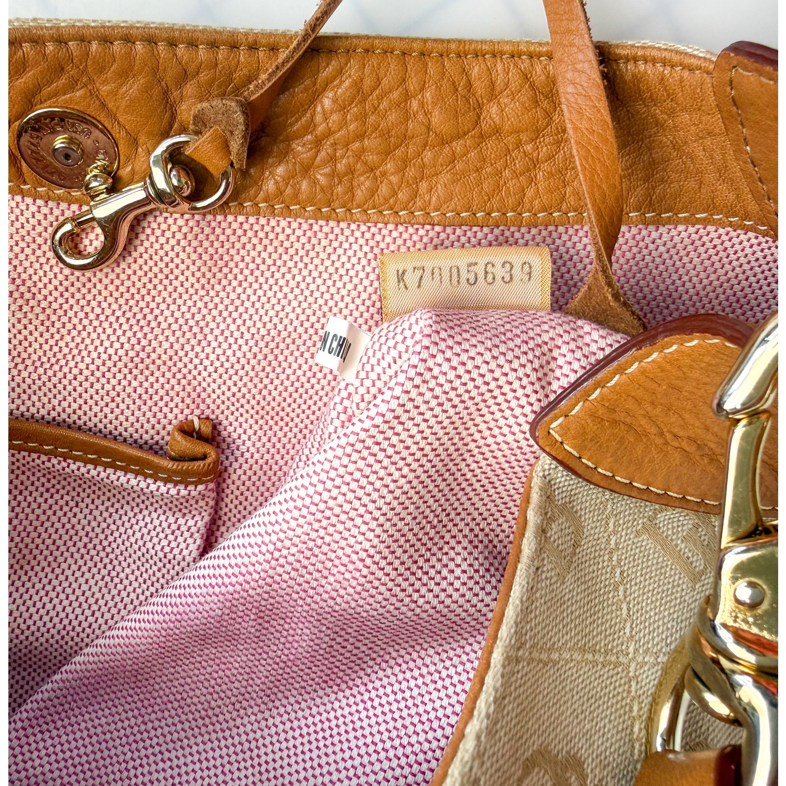 Dooney Bourke K7005639 Large Tan DB Signature Jacquard Leather Hobo Shoulder Bag