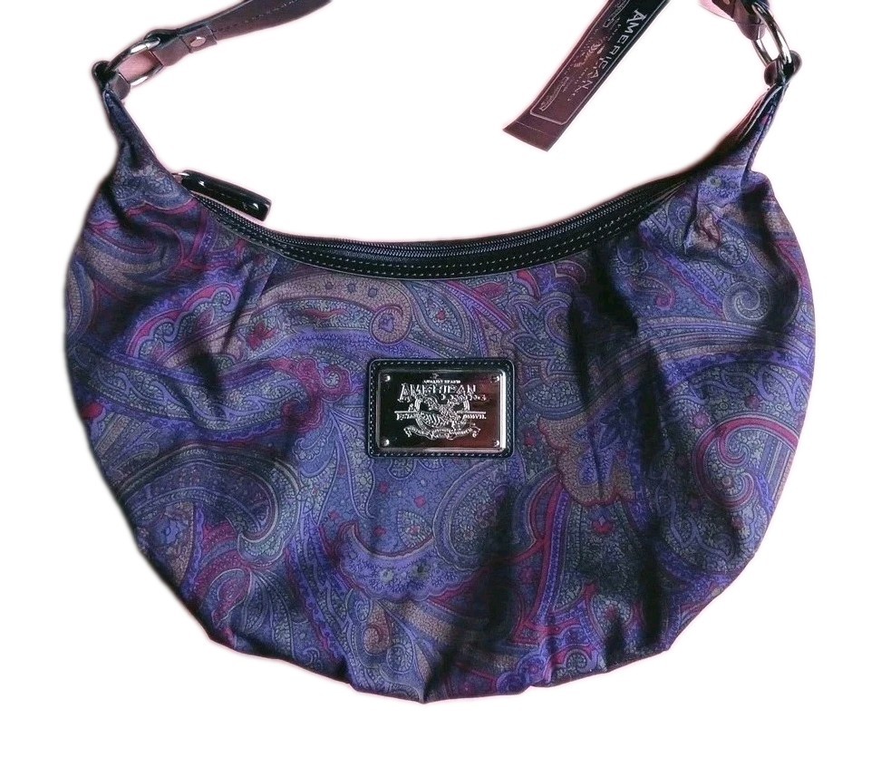 American Living Purple Paisley Vegan Patent Leather Hobo Shoulder Bag New Tags