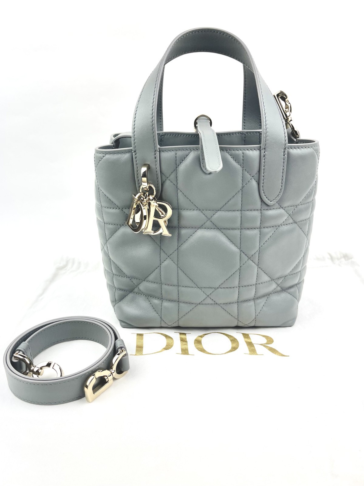 Authentic CHRISTIAN DOIR Sac Cabas Toujours Vertical Small Macro Cannage Gray