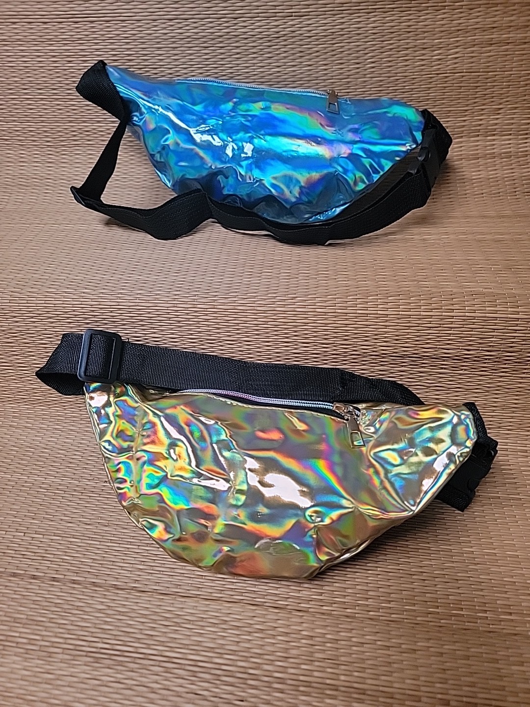 Holographic Metallic Fanny Packs Gold & Blue 12″X 5″X 4″ Adjustable Strap