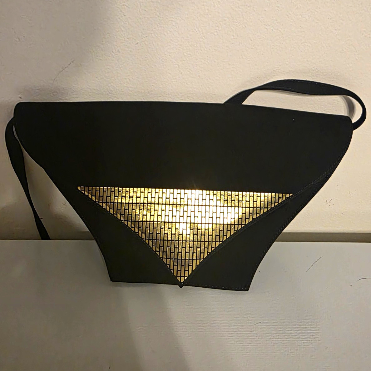 Charles Jourdan Black Triangle Clutch Crossbody Bag Gold Lining Magnetic Closure