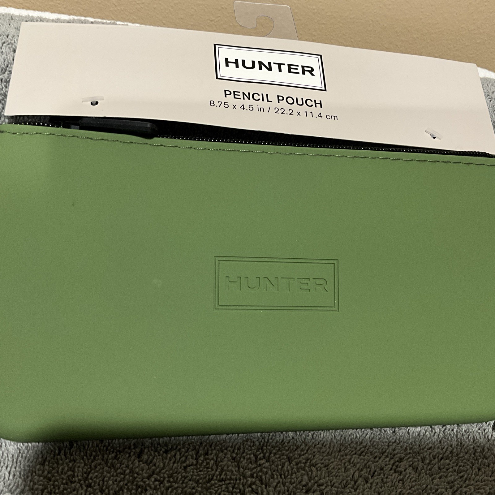 Hunter Rubber Pencil Pouch/Zipped Clutch In Olive Green Super Soft & Smooth!