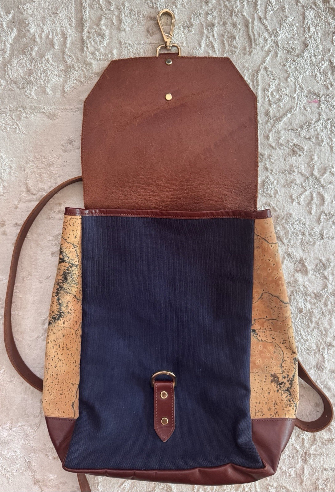 Spicer Bags San Francisco Cork & Canvas Foldover Backpack with Leather Straps