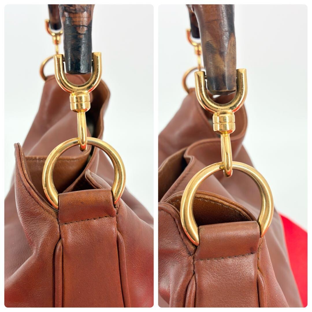 GUCCI One Shoulder Bag Leather Brown Vintage Authentic From Japan
