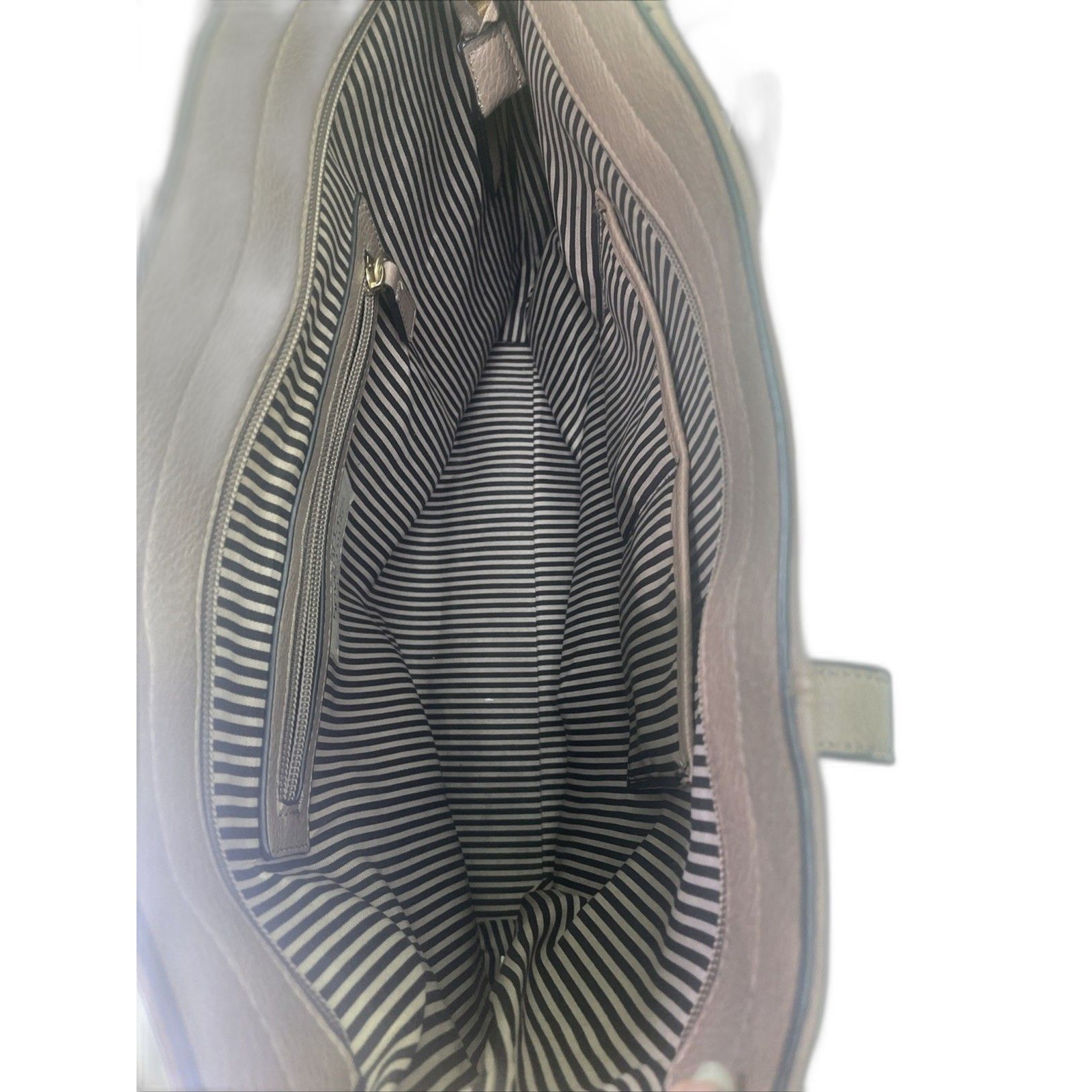SevenDays Vegan Leather Tote Bag Women Large Taupe Brown Striped Lining