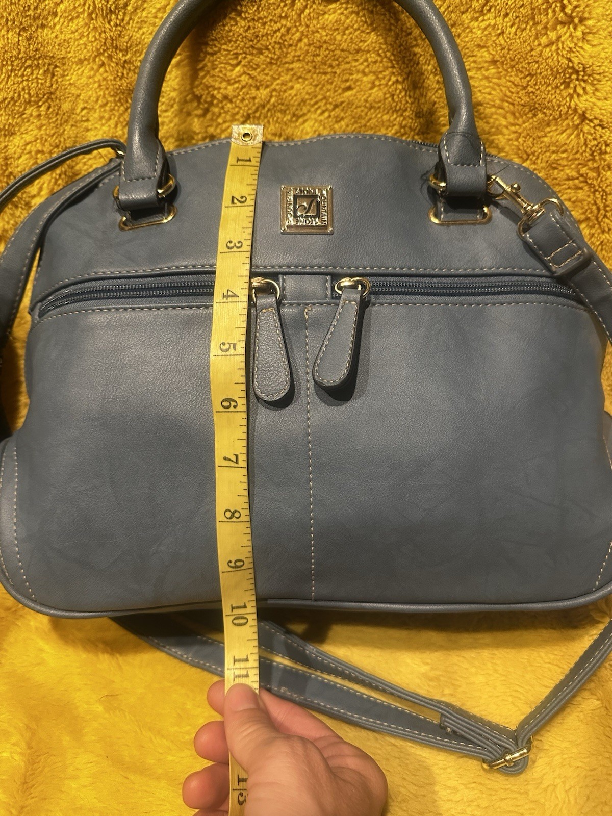 Stone Mountain Blue Leather Satchel Crossbody Purse Spring Travel Formal Casual