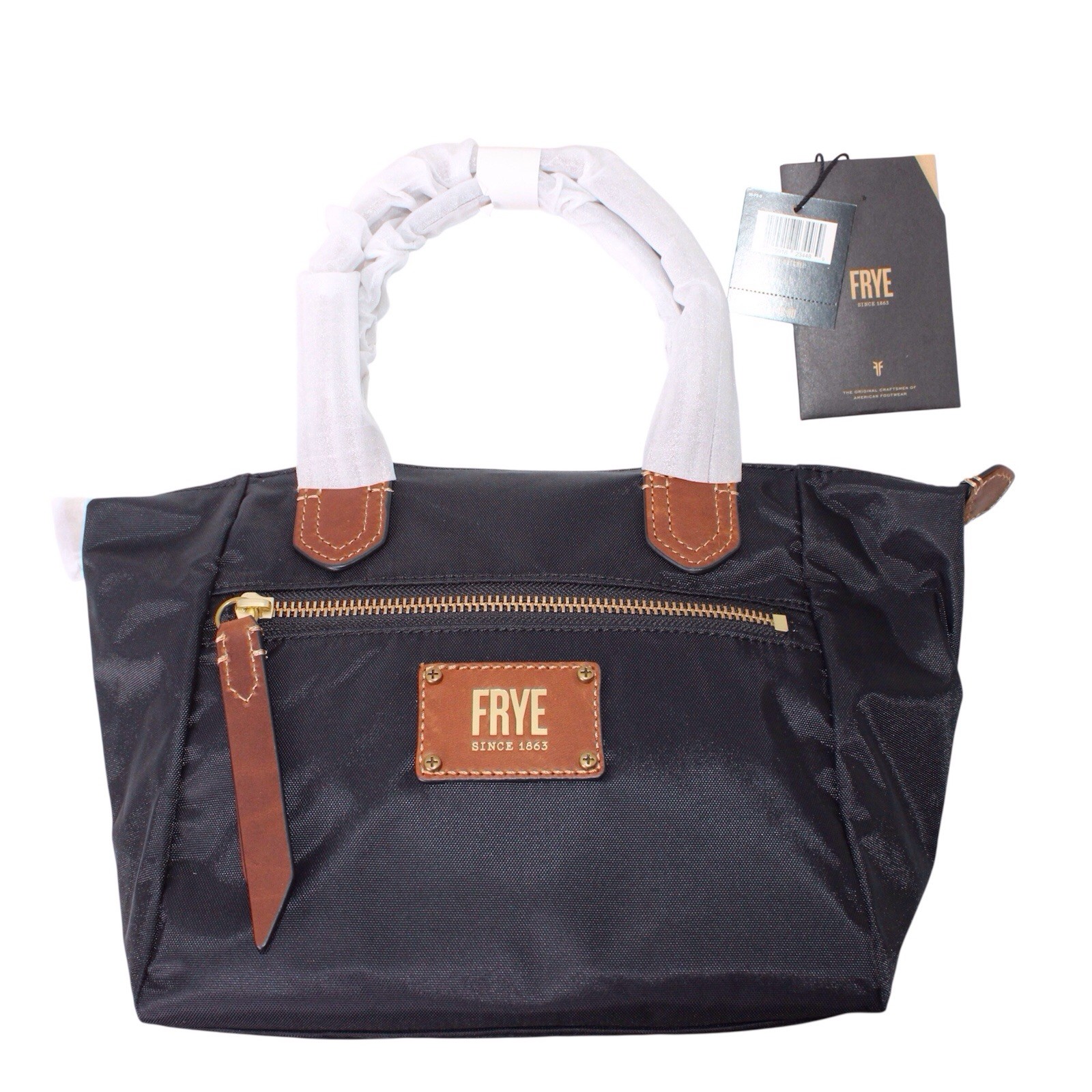 New FRYE Small Black Women Tote NWT Ivy Small Satchel $148 Leather Trim DB555