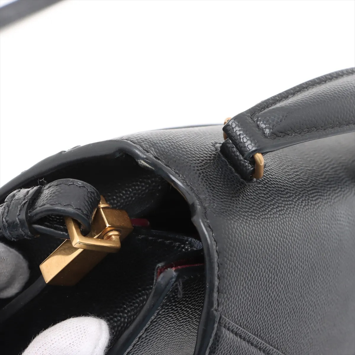 Saint Laurent Paris Cassandra Mini Leather 2 Way Handbag Black 602716