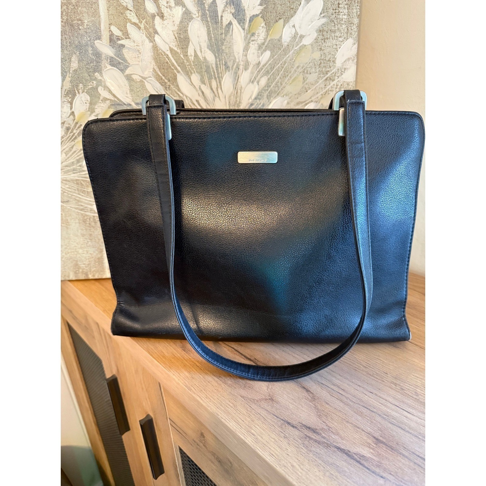 Liz Claiborne Black Large Work Tote Shoulder Bag Business Zip Pebbled