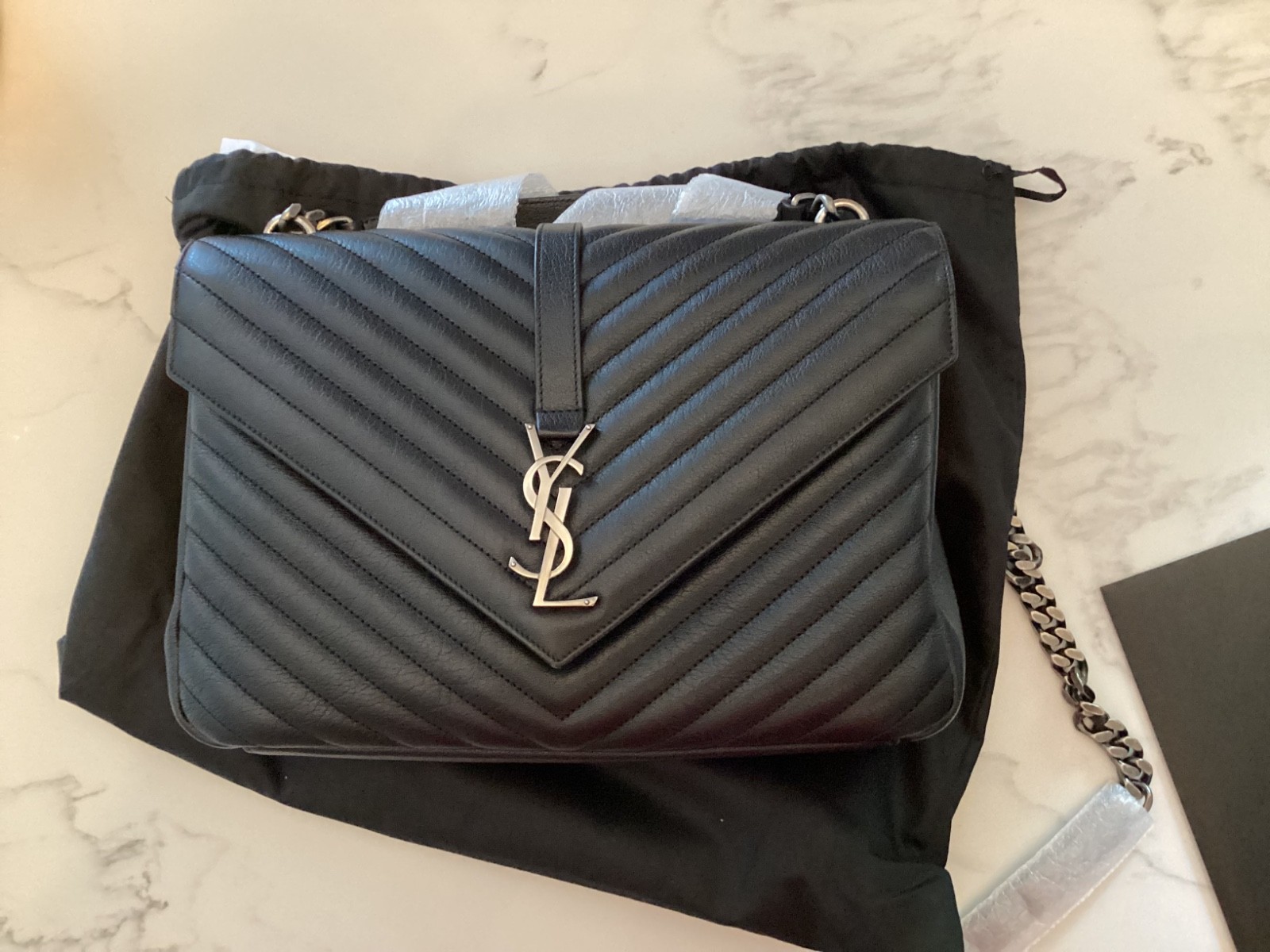 Saint Laurent College Medium Flap YSL Shoulder bag In Quilted Leather