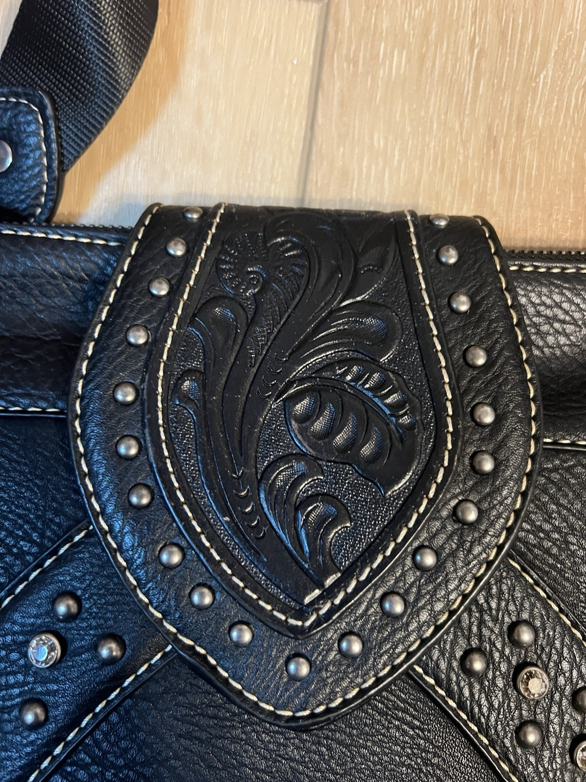 Trinity Ranch Black Leather Purse with Fringe and Rhinestones Western Cowgirl