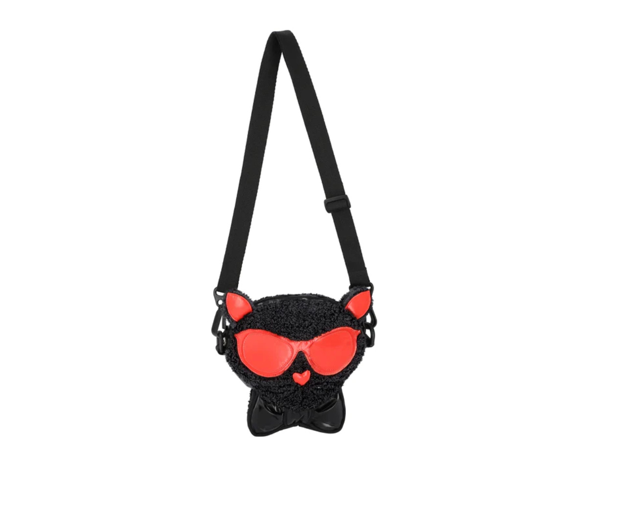 LeSportsac Red Heart Kitty Crossbody Cat Bag, Faux Shearling, Patent Sunglasses