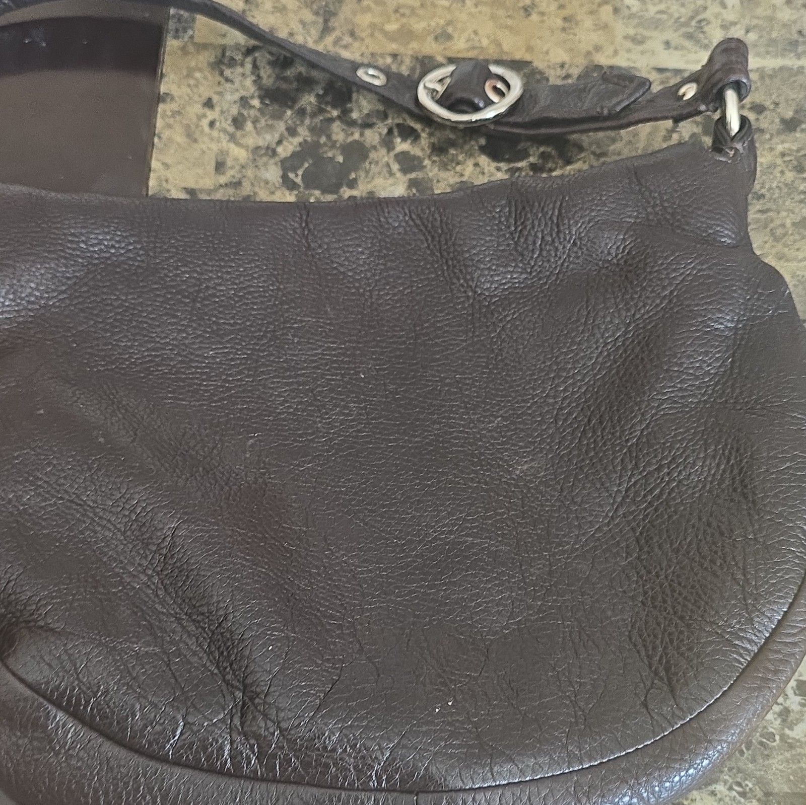 Coach Brown Pebbled Crescent Shoulder Bag Silver Hardware Magnetic, Pockets