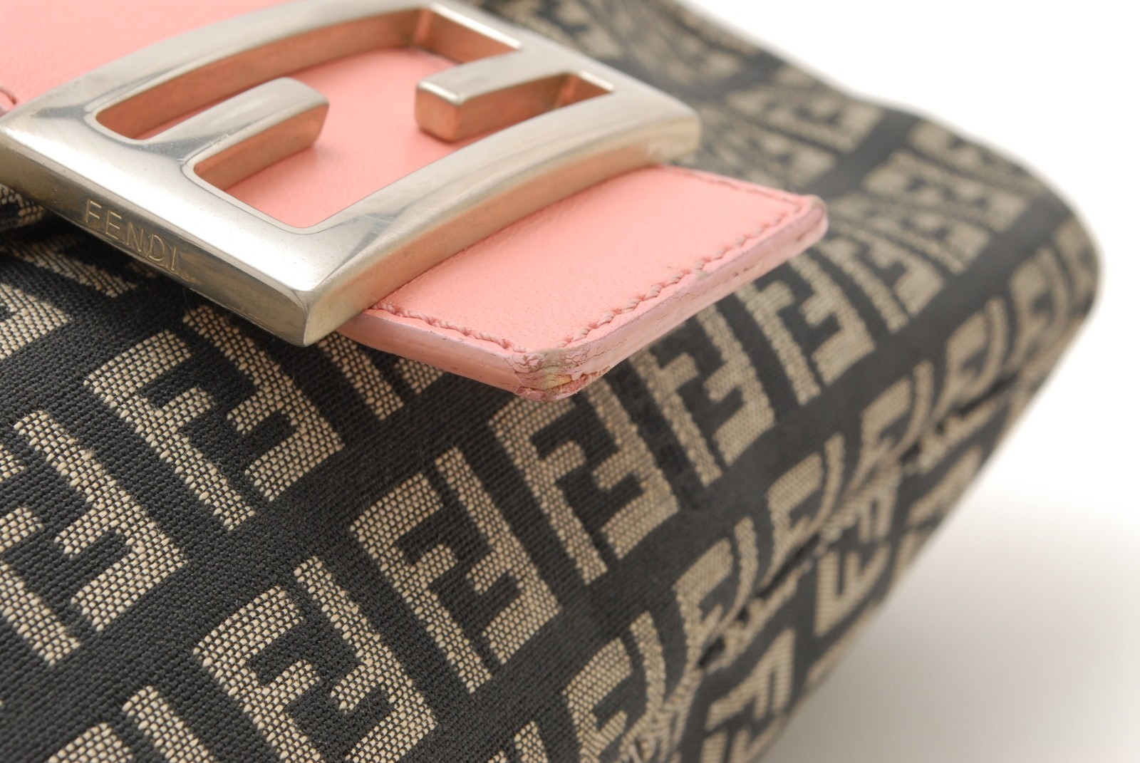 FENDI Zucchino Shoulder Bag Black Pink Canvas