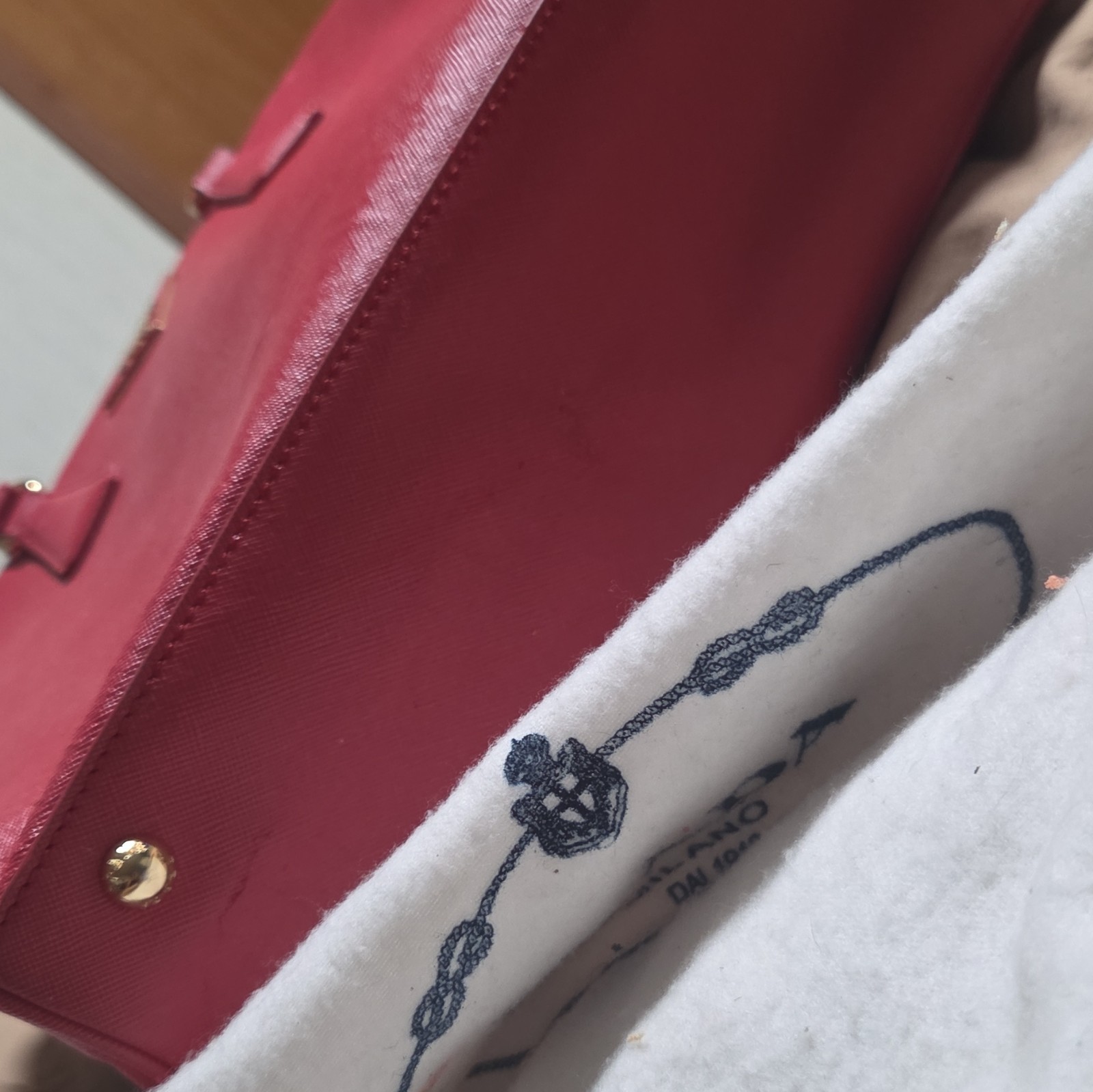 PRADA Red Zip Satchel Top Handle Bag Gold Hardware Double Handles Dust Bag