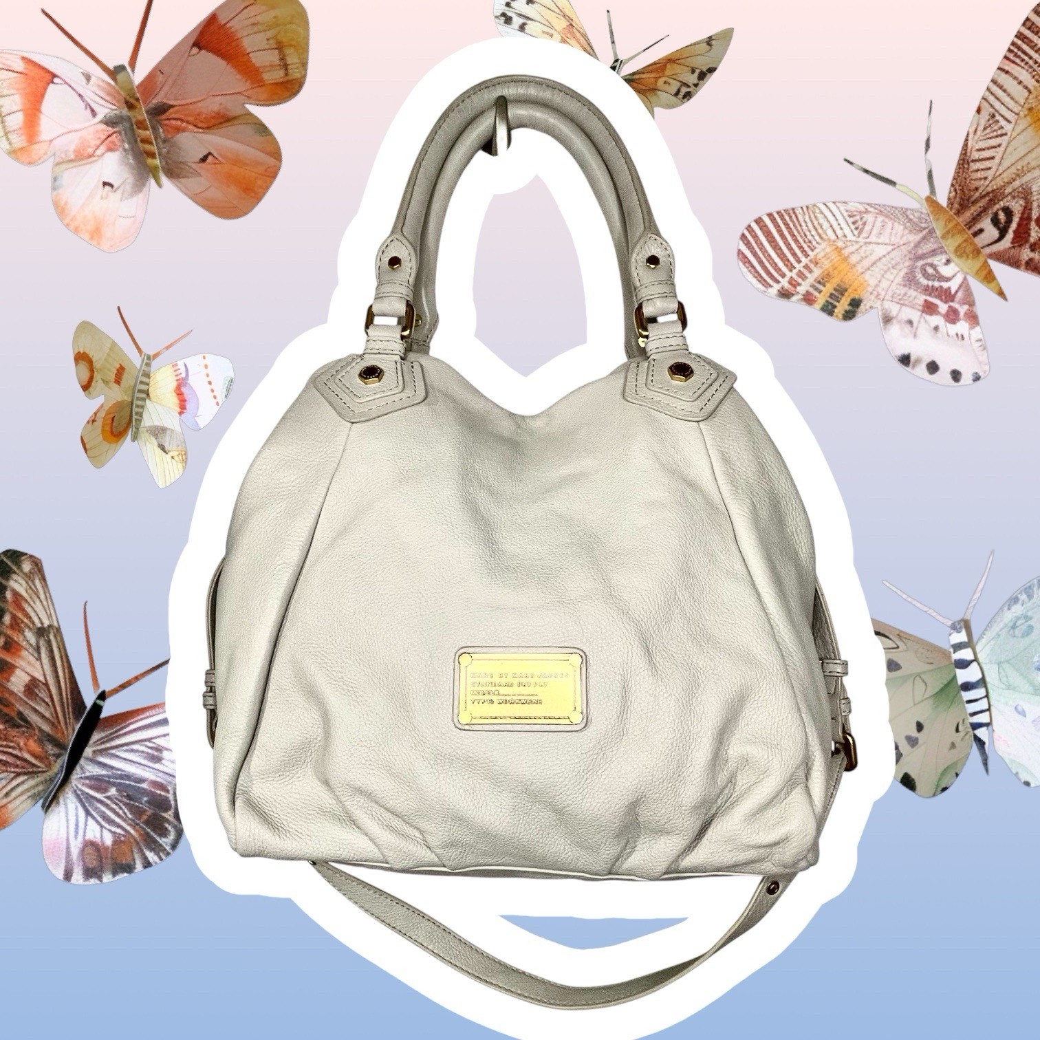 Marc By Marc Jacobs Classic Q Fran BEIGE Leather Shoulder Crossbody Handbag ✨