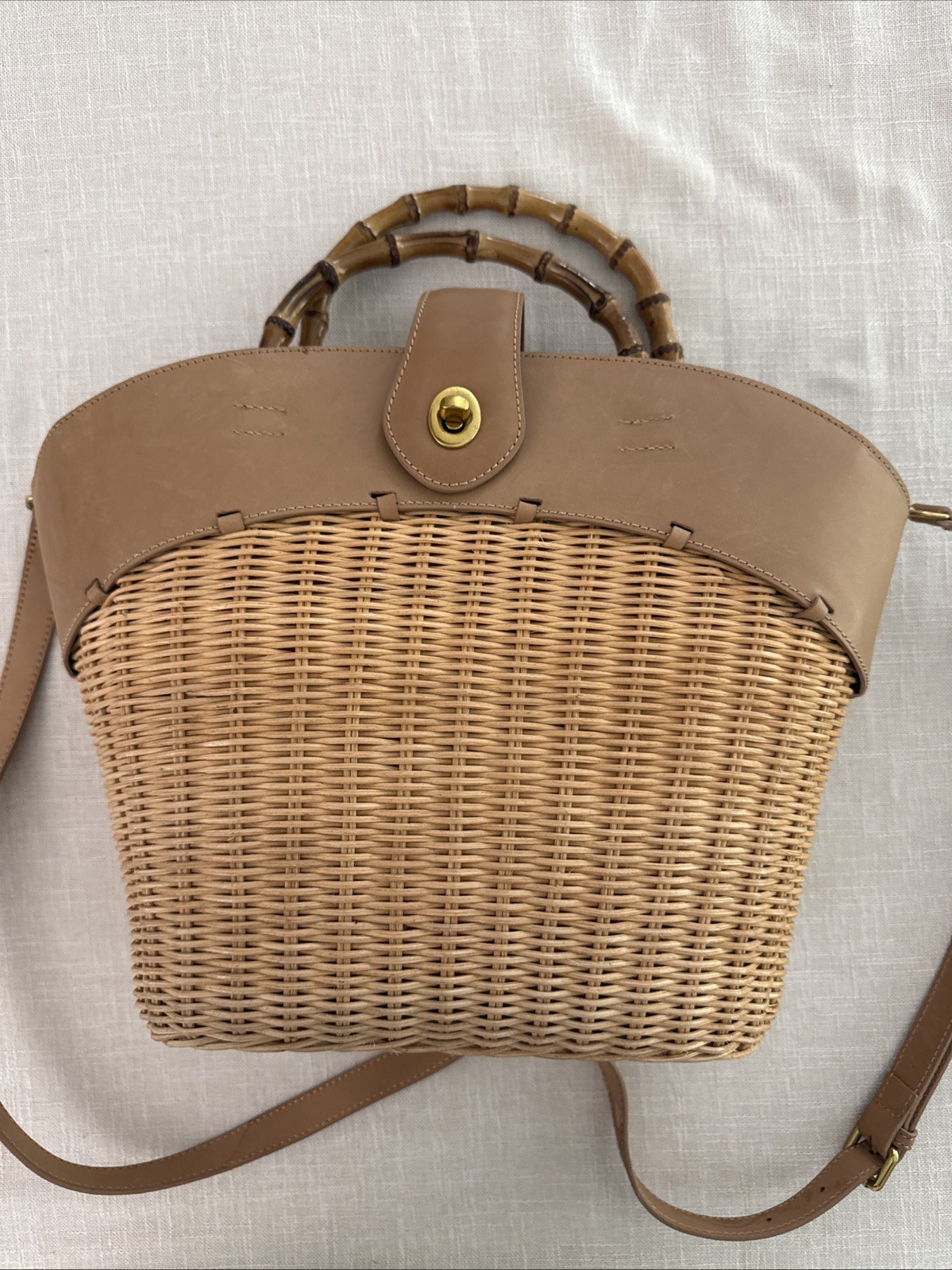 J.W. Hulme Co Leather Wicker Woven Bamboo Handle Purse Handbag