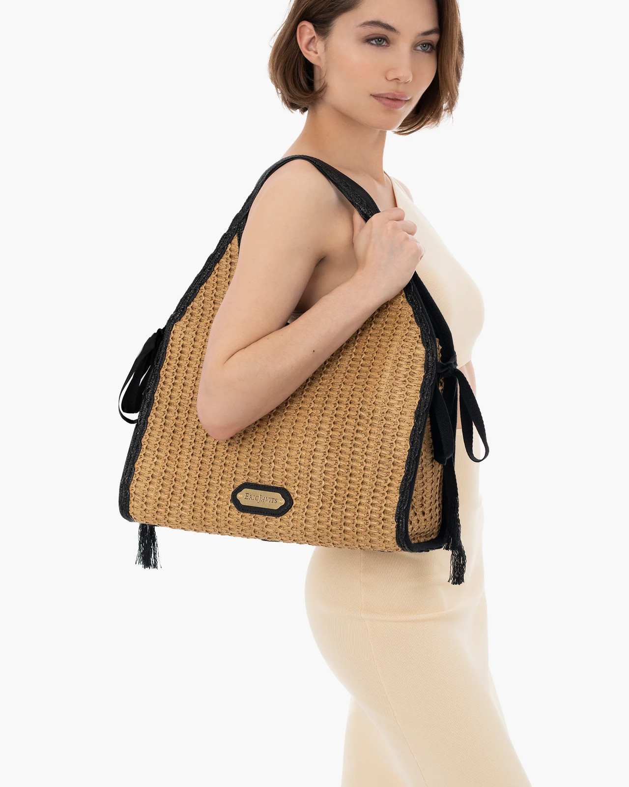 Eric Javits Sweetie Raffia Beach Bag Natural Black Summer Tote
