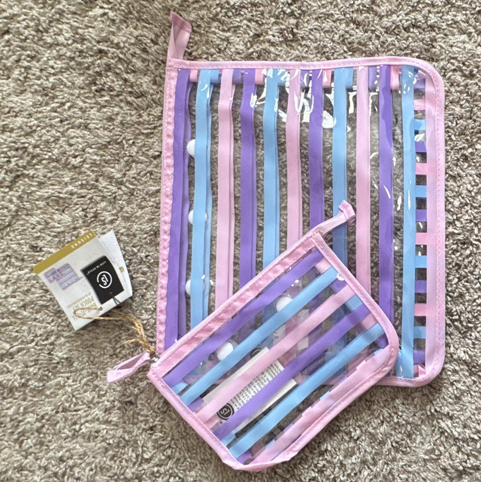 Live in Style Haul-It-All Clear Plastic Zipper Pouch Pink/Purple/Blue