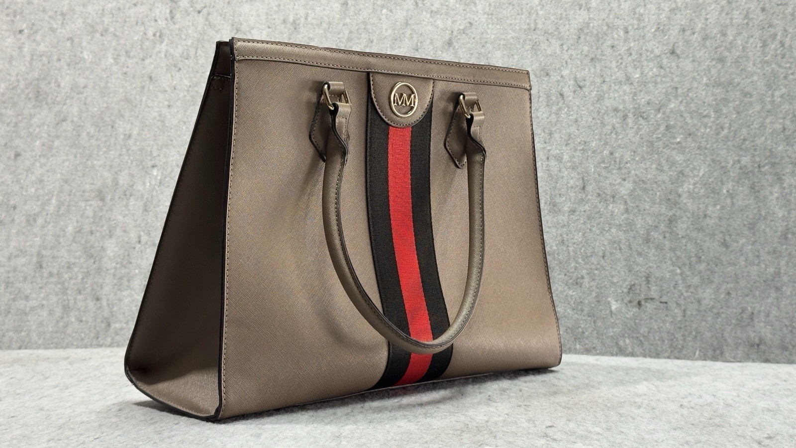 Marilyn Monroe Tote Handbag Purse – Brown Taupe with Black & Red Stripe