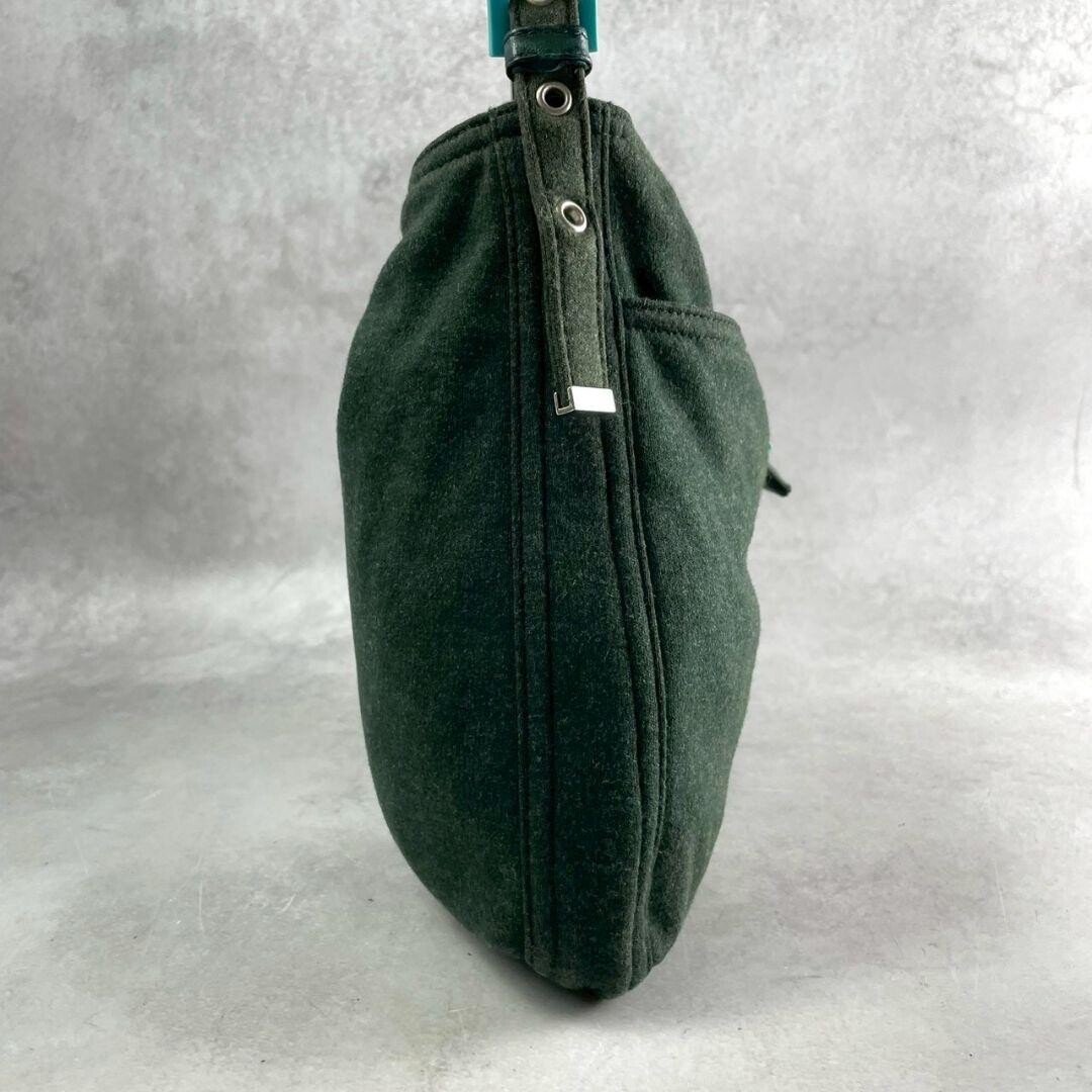 Fendi Mamma Baguette Jersey Shoulder Bag Green Knit Y2K Italy 11.8in