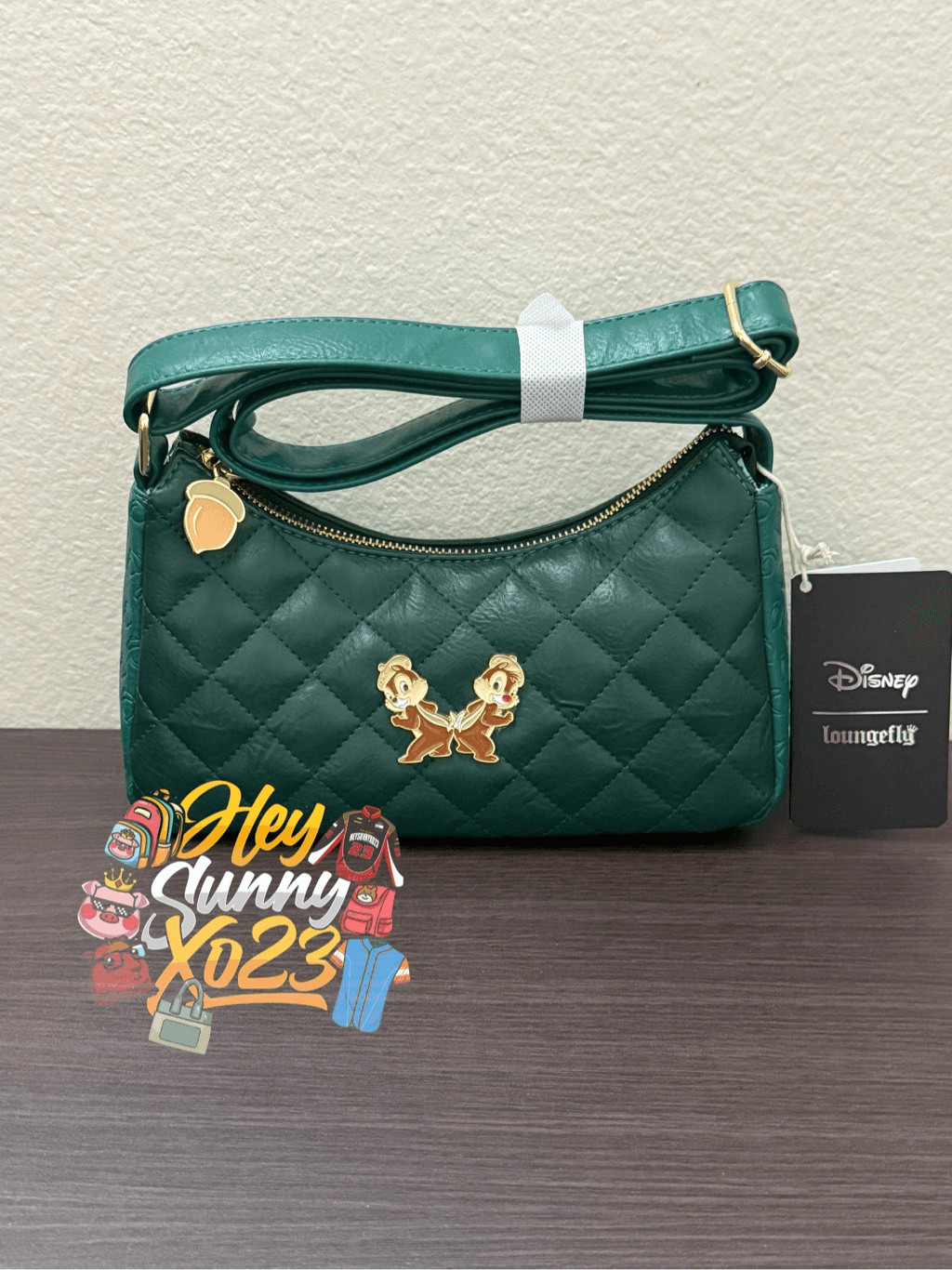Loungefly Disney Chip and Dale Green Quilted Crossbody Bag