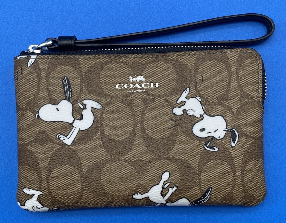Coach X Peanuts Corner Zip Wristlet In Signature Canvas Dancing Snoopy Wallet