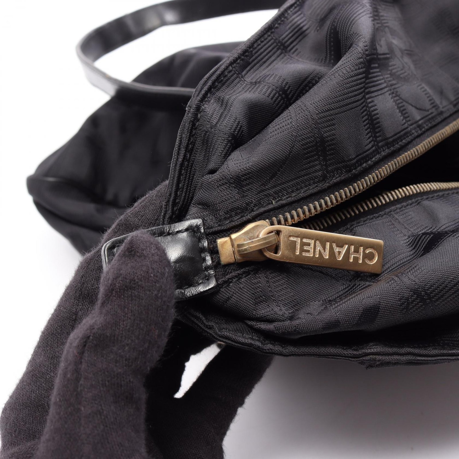 CHANEL New travel line GM Shoulder Tote Bag Leather Nylon canvas Black Used GHW