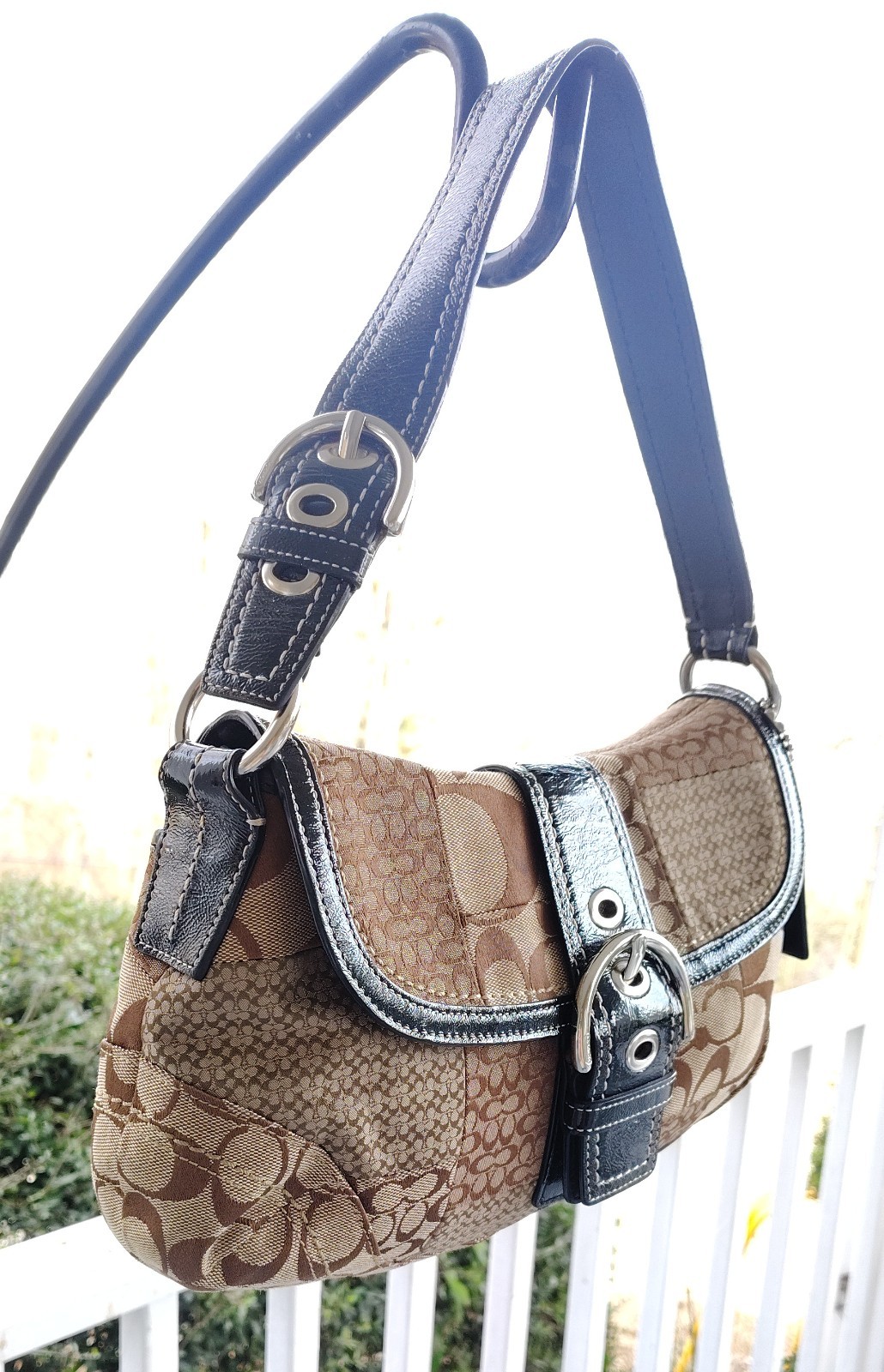 Coach F12316 Vintage Soho Brown Signature C Canvas Patchwork Shoulder Bag