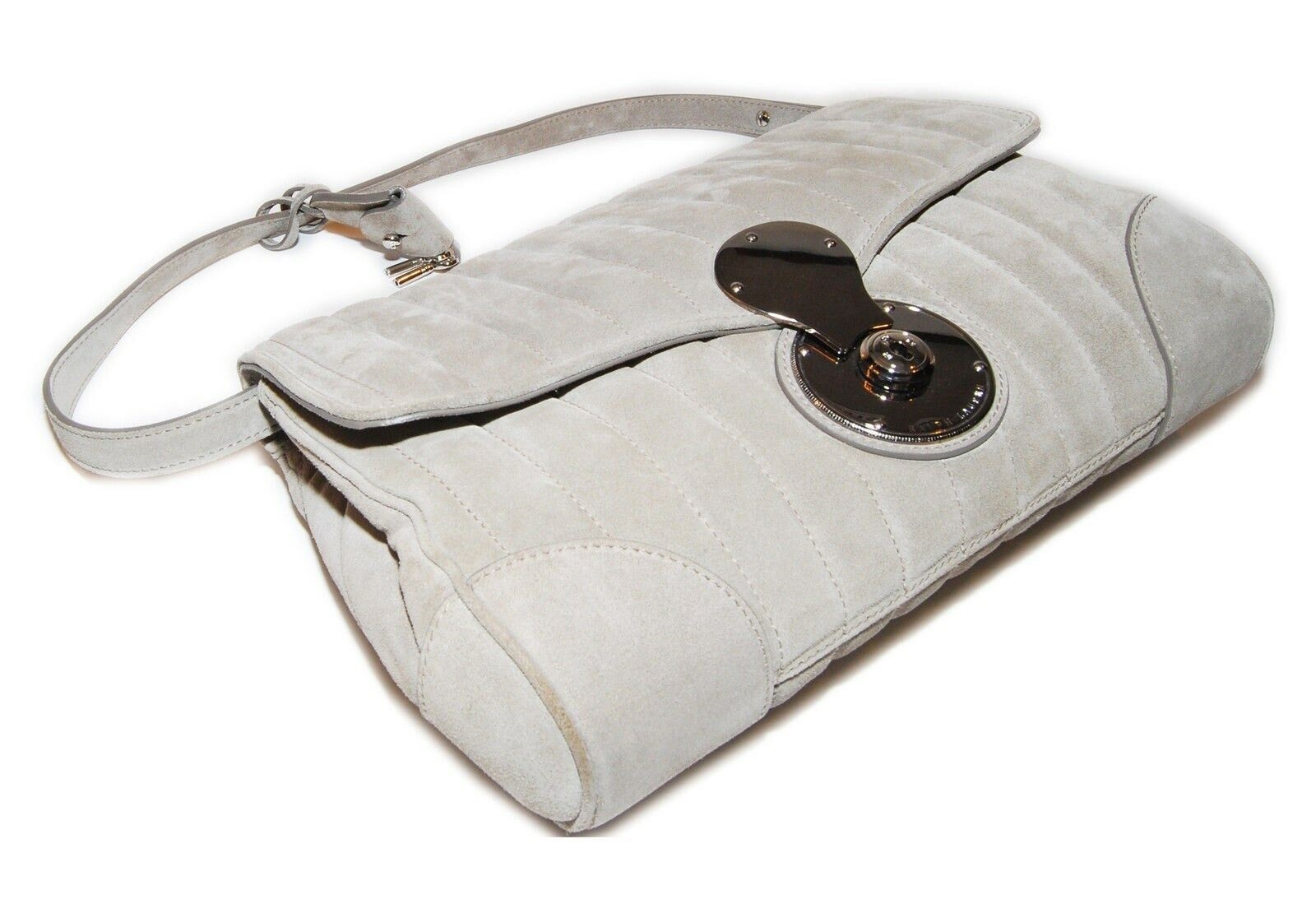 $1495 Ralph Lauren Purple Label Quilted Suede Leather Clutch Purse Italy Gray