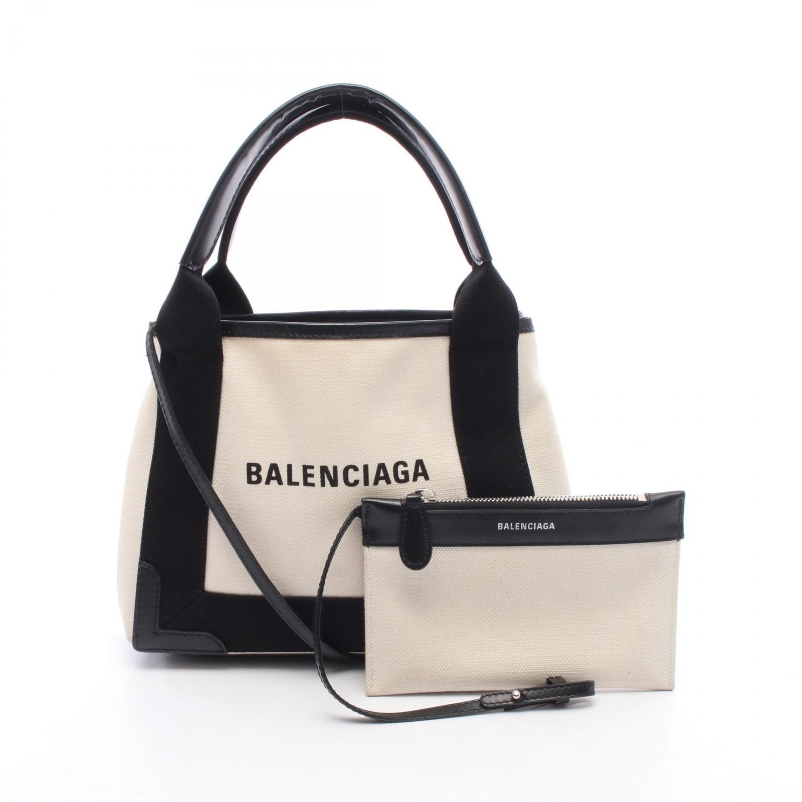BALENCIAGA Navy Cabas XS shoulder crossbody Handbag 390346 canvas leather beige