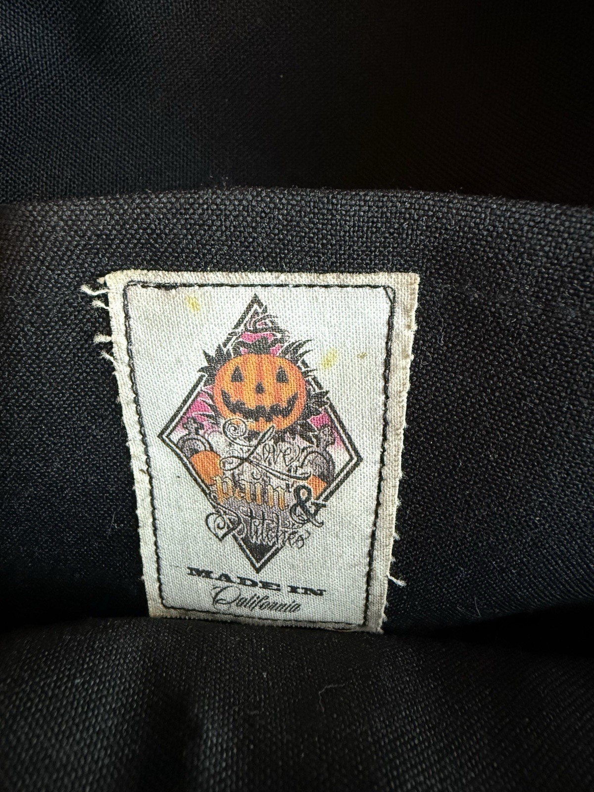 Love Pain And Stitches Handcrafted RIP Halloween Black Glitter Mini Backpack Bag