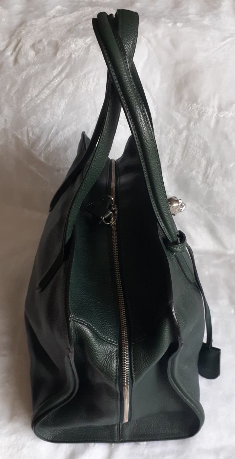 Alexander McQueen Skull Padlock Zip Around Tote Bag Calfskin Forest Green Large