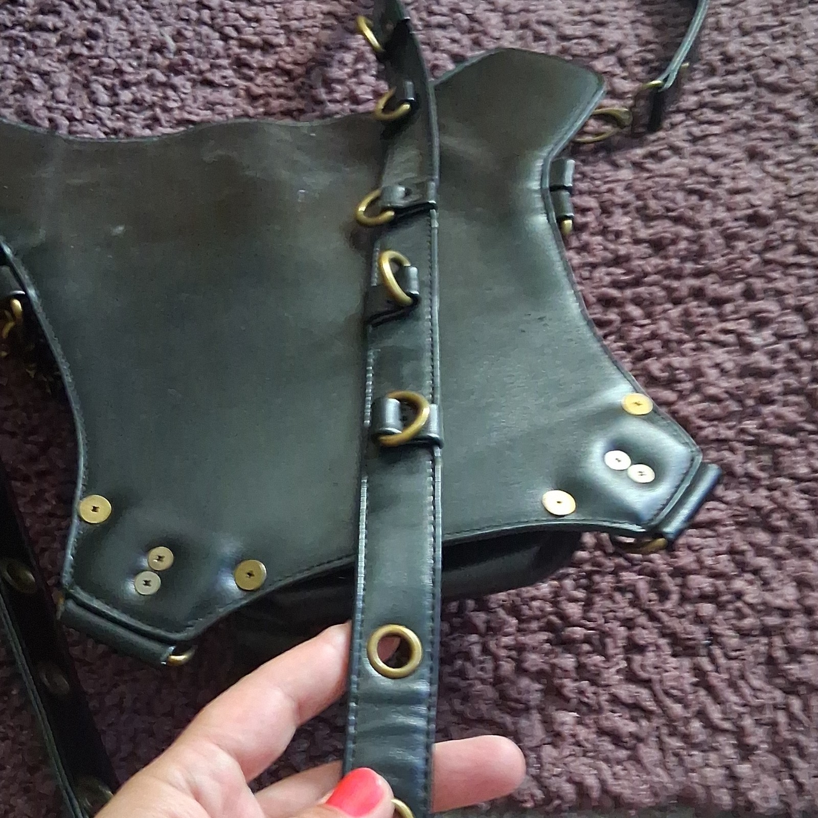 Black Studded Chain Crossbody Bag Zip Buckle Detachable Strap Punk Gothic