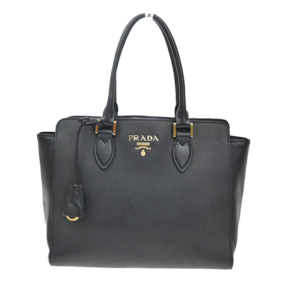 PRADA Logo Galleria Tote Hand Bag Saffiano Leather Black GHW 73PA039