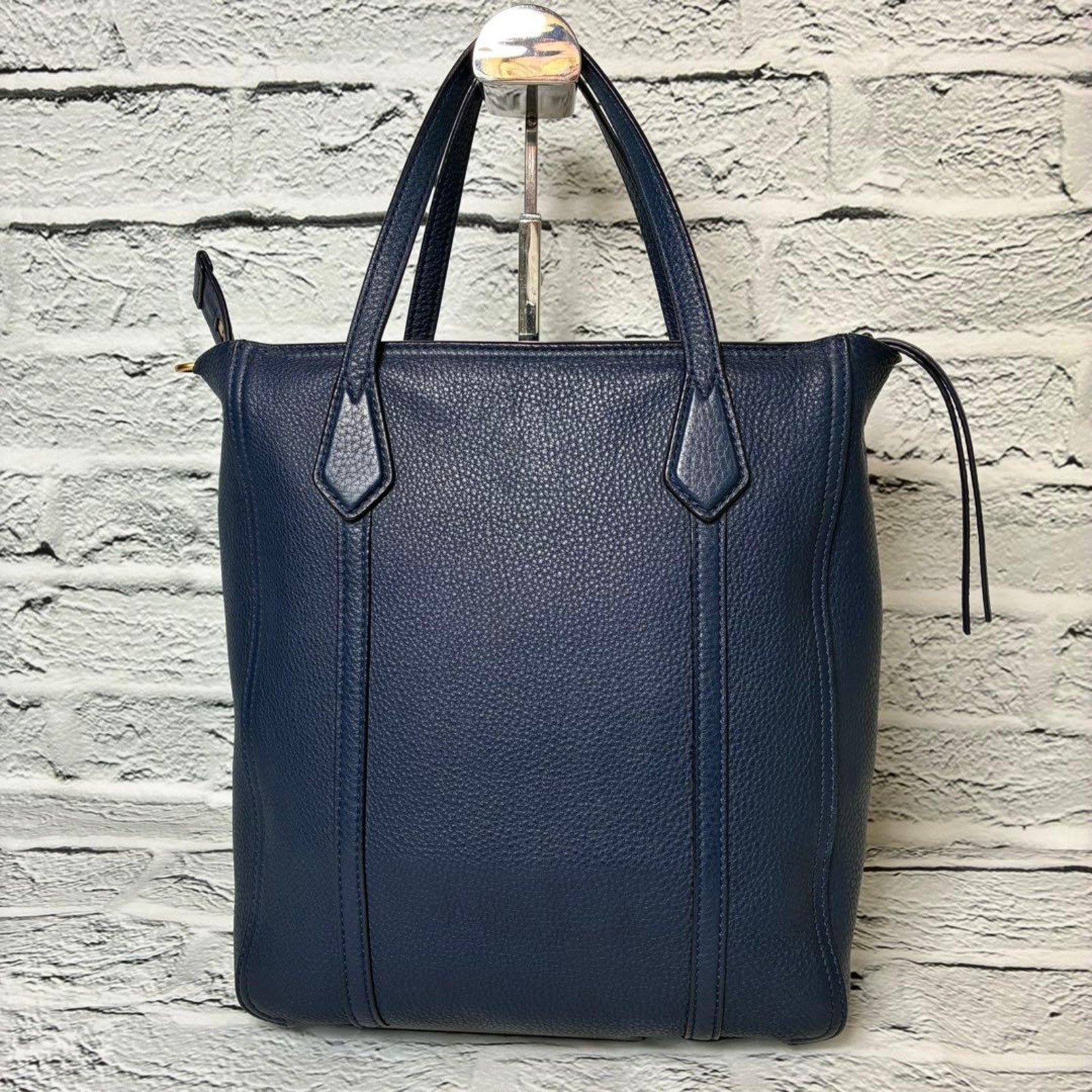 Tory Burch Perry Navy Leather 2Way Tote Shoulder Crossbody Bag Charm