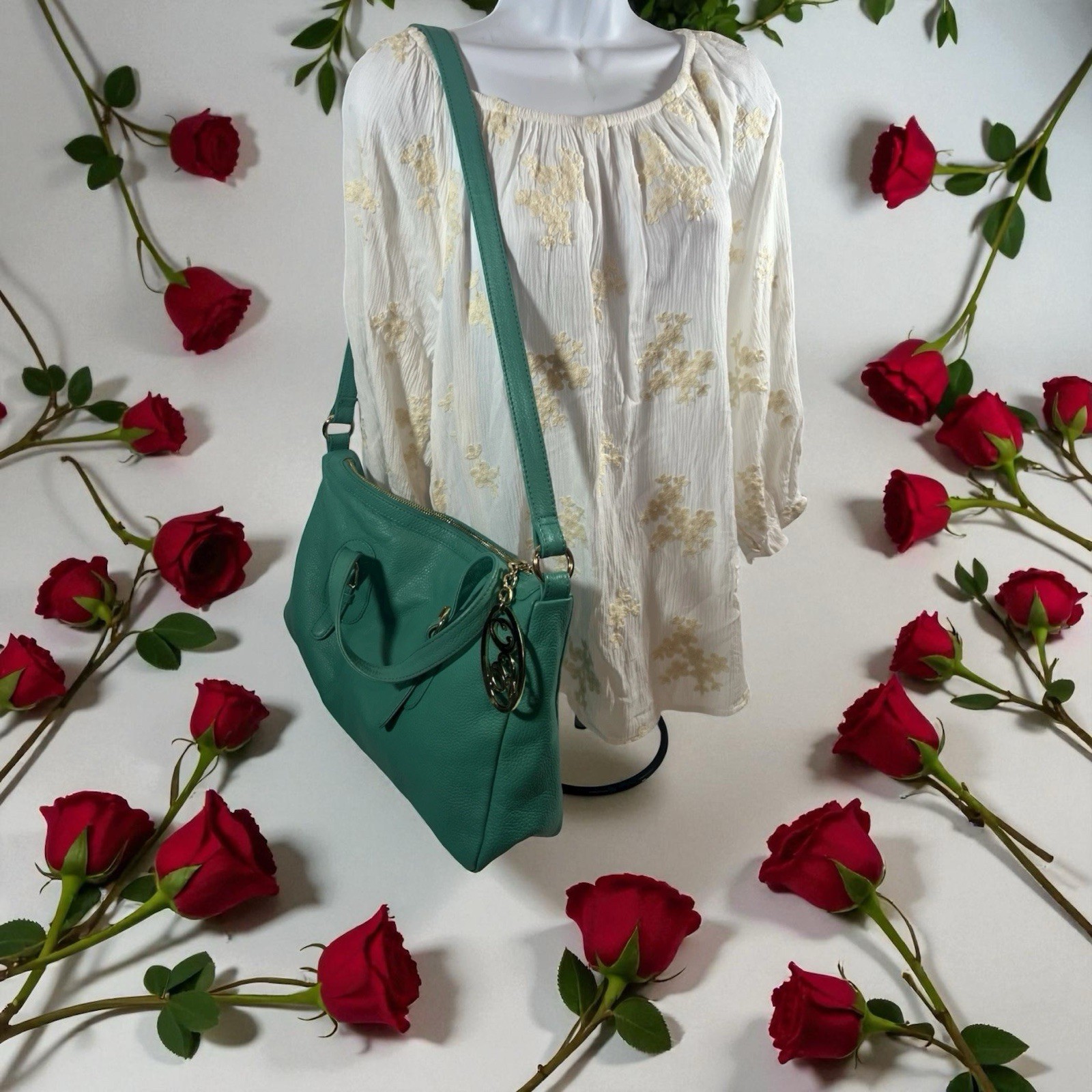 Onna Ehrlich Pebbled Jade Women’s Green Leather Bag