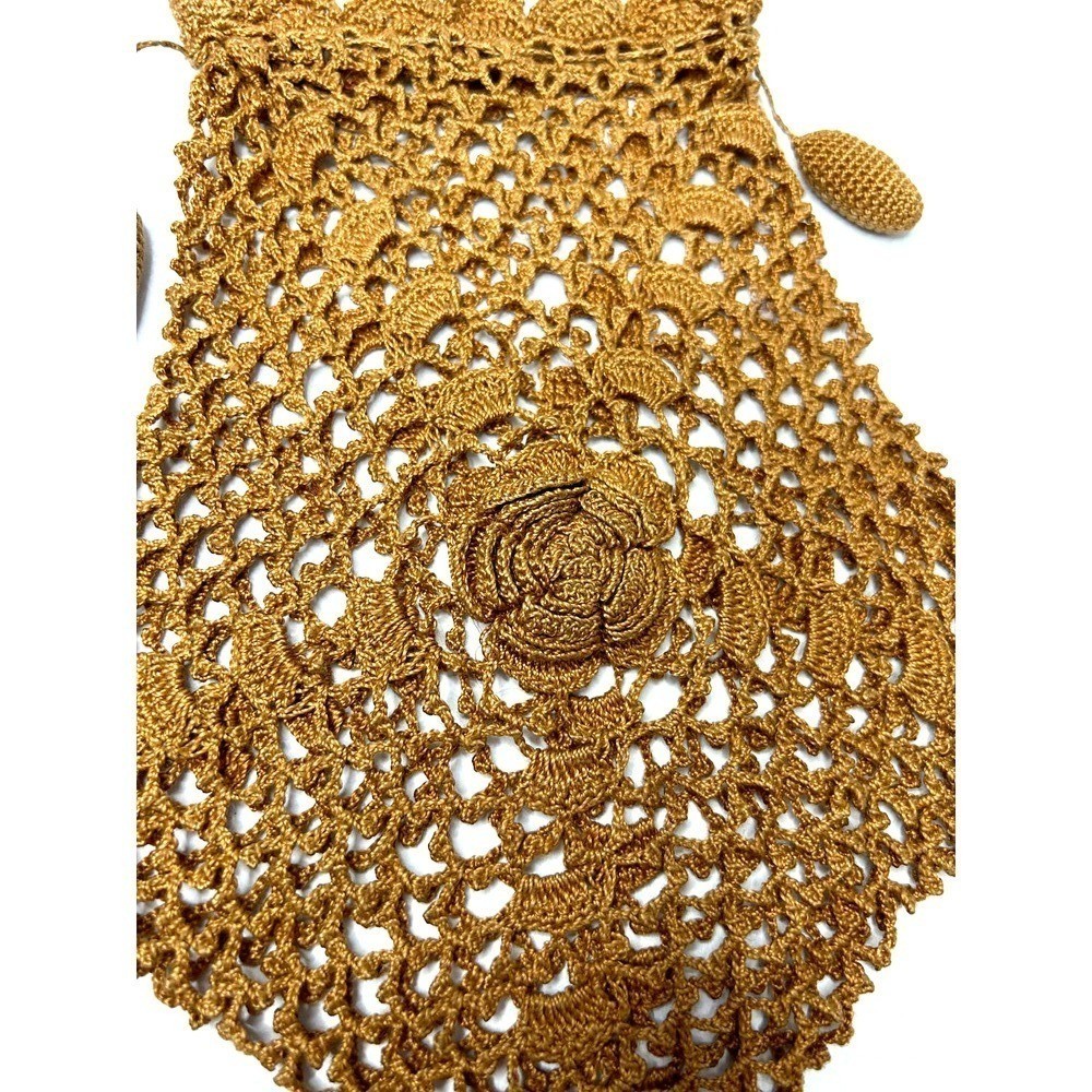 Vintage Handmade Open Crochet Drawstring Handbag Purse Bag Unlined